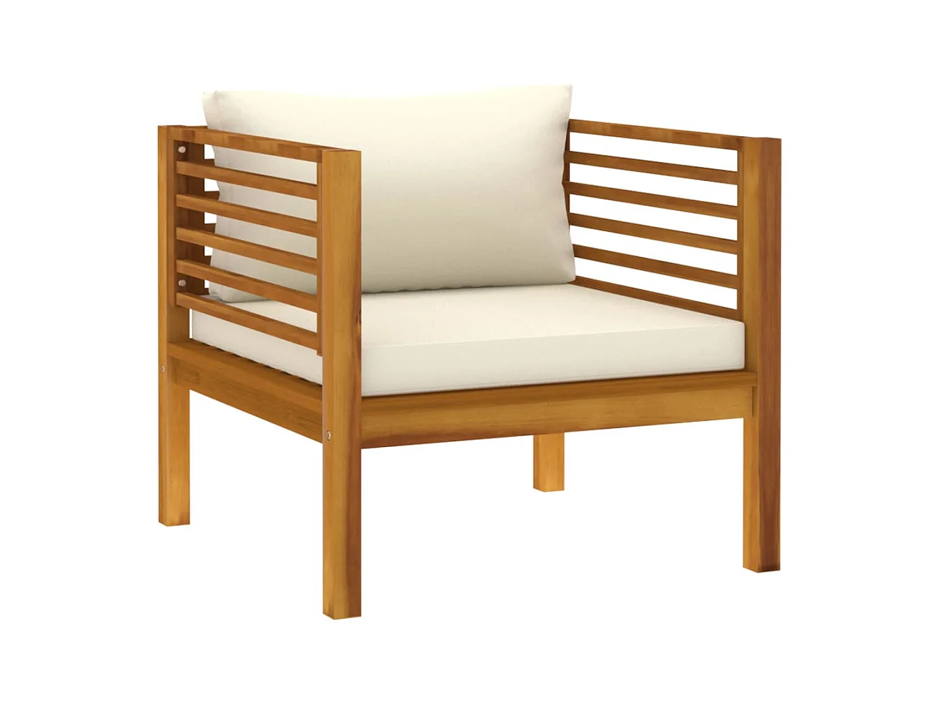 Muebles de jardín Muebles de exterior Juego de muebles de 7 piezas con cojín color crema de madera maciza de acacia 02_0017058