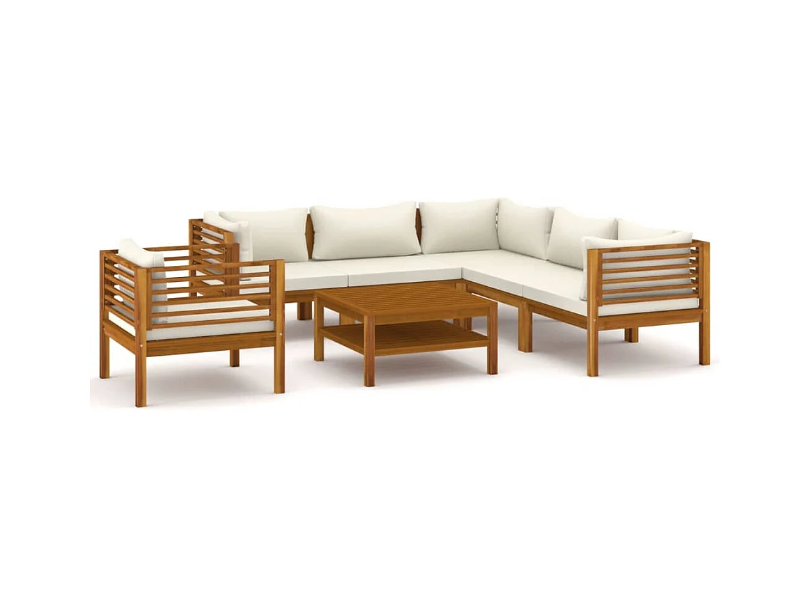 Mobili da giardino mobili da esterno Set di mobili da 7 pezzi con cuscino color crema in legno massello di acacia 02_0017058