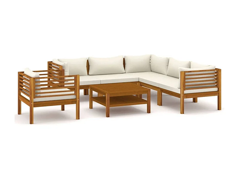 Mobili da giardino mobili da esterno Set di mobili da 7 pezzi con cuscino color crema in legno massello di acacia 02_0017058