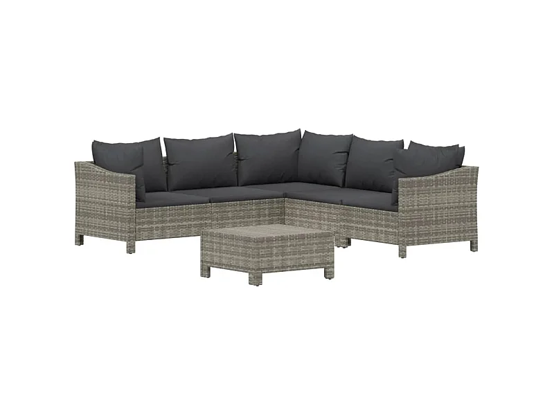 Muebles de jardín muebles de exterior juego de muebles de 6 piezas con cojines grises resina tejida 02_0016795