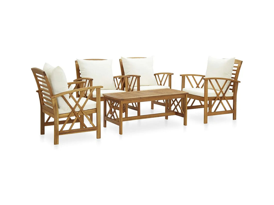 Muebles de jardín muebles de exterior juego de muebles de 5 piezas con cojines de madera maciza de acacia 02_0016315
