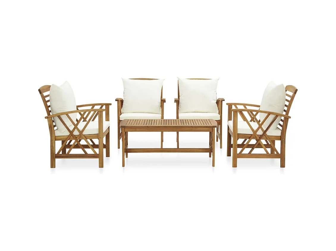 Muebles de jardín muebles de exterior juego de muebles de 5 piezas con cojines de madera maciza de acacia 02_0016315