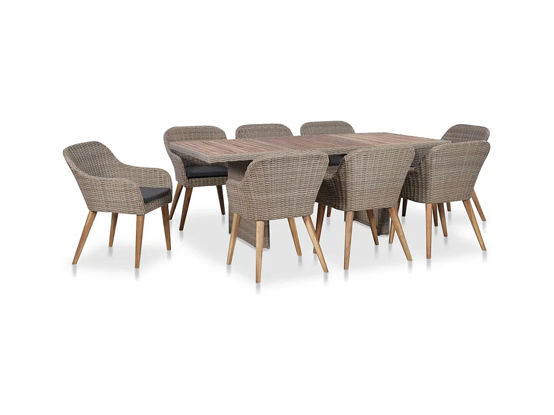 Conjunto de muebles de jardín exterior con cojines 9 piezas mimbre resina 02_0018326