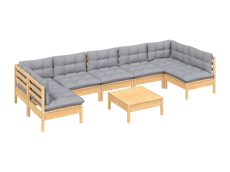 Muebles de jardín muebles de exterior juego de muebles de 8 piezas con cojines grises madera maciza de pino 02_0017580