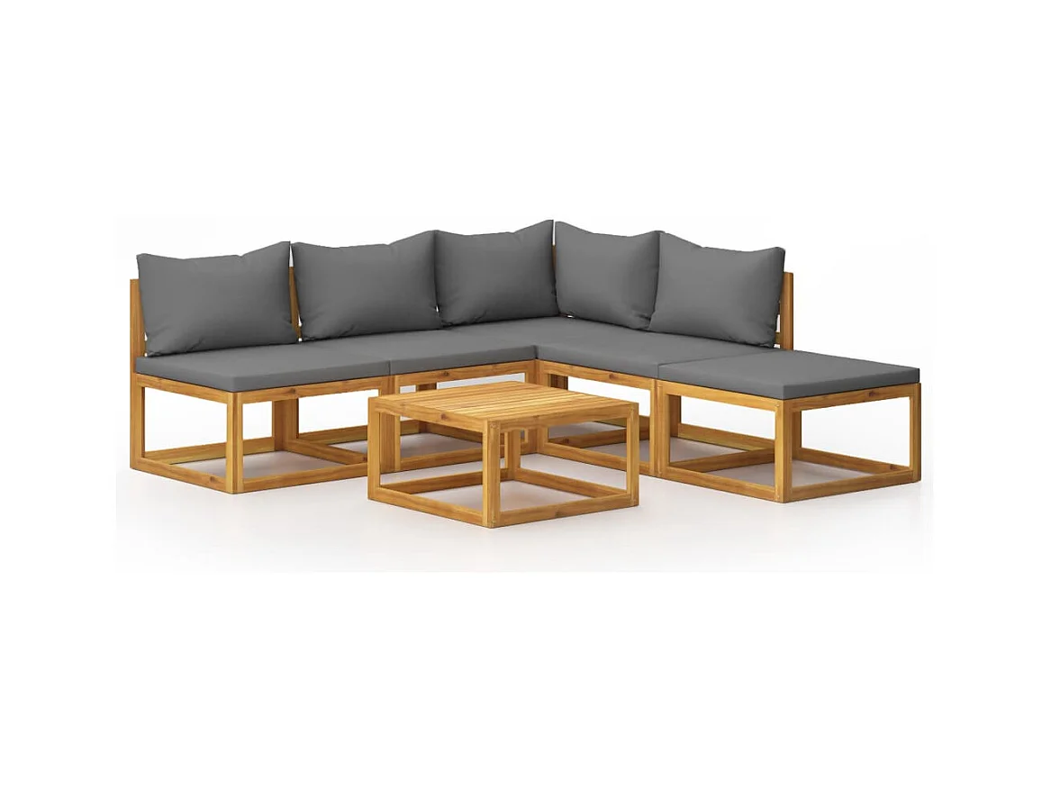 Muebles de jardín muebles de exterior juego de muebles de 6 piezas con cojín de madera maciza de acacia 02_0016621