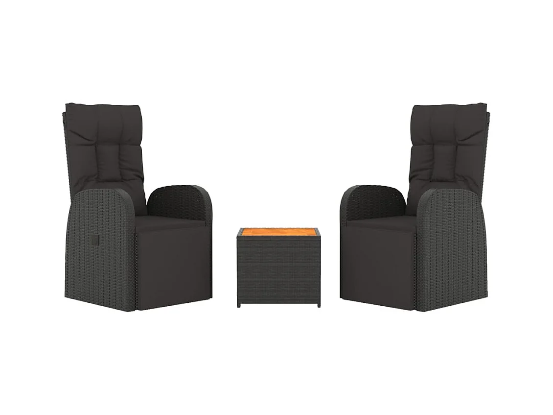 Conjunto de móveis para área externa 3 peças conjunto de móveis vime sintético preto e acácia 02_0014206