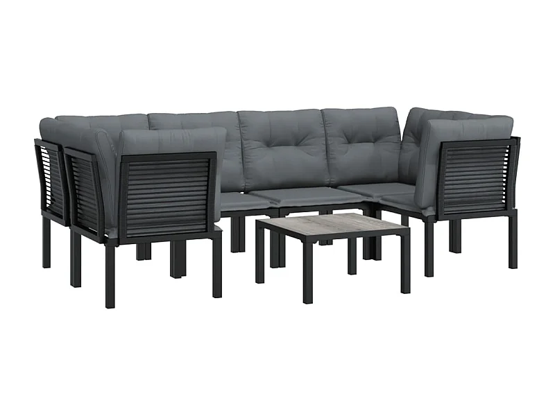 Móveis de jardim móveis de exterior conjunto de 7 peças de resina tecida preta e cinza 02_0017448