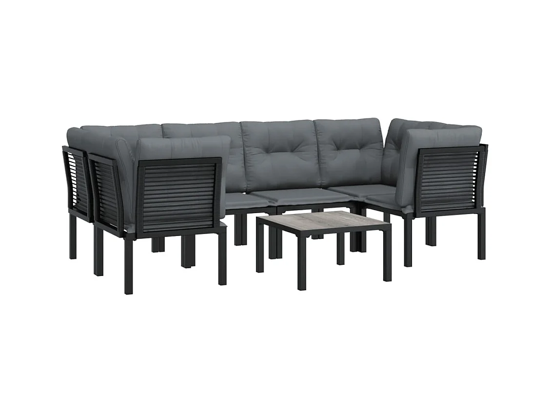 Móveis de jardim móveis de exterior conjunto de 7 peças de resina tecida preta e cinza 02_0017448