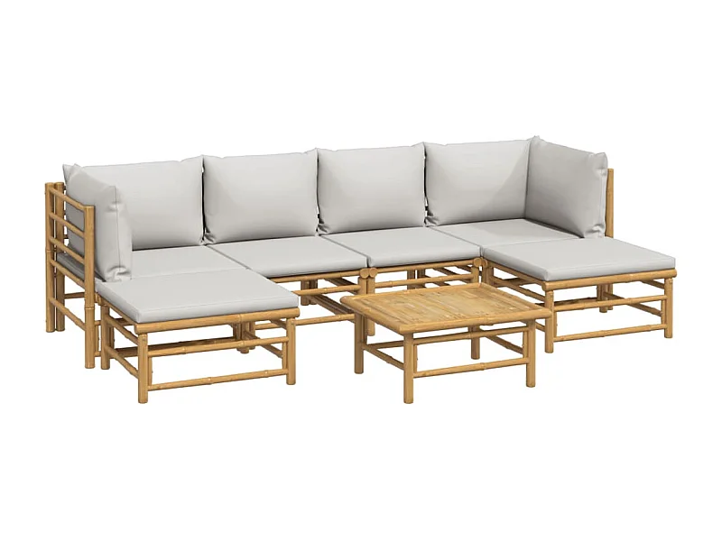 Móveis de jardim móveis de exterior Conjunto de móveis de 7 peças com almofadas de bambu cinza claro 02_0017191