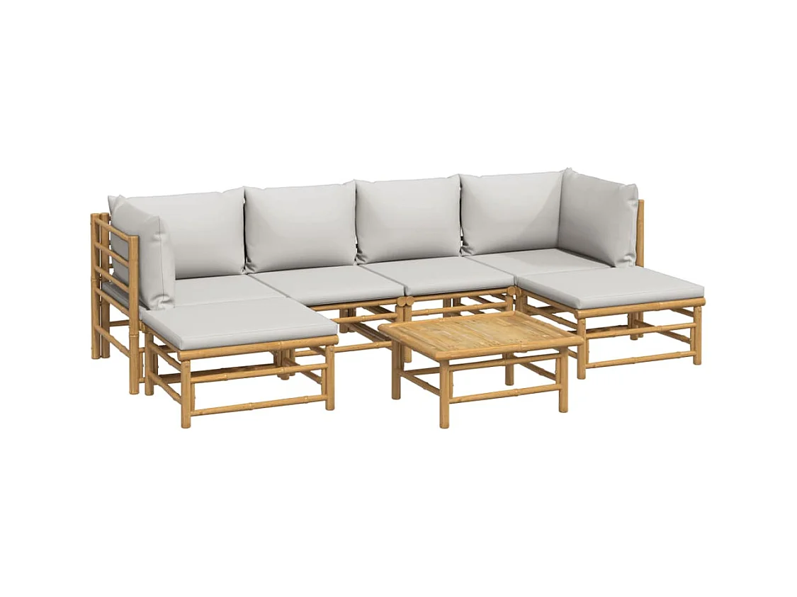 Muebles de jardín muebles de exterior Juego de muebles de 7 piezas con cojines de bambú gris claro 02_0017191