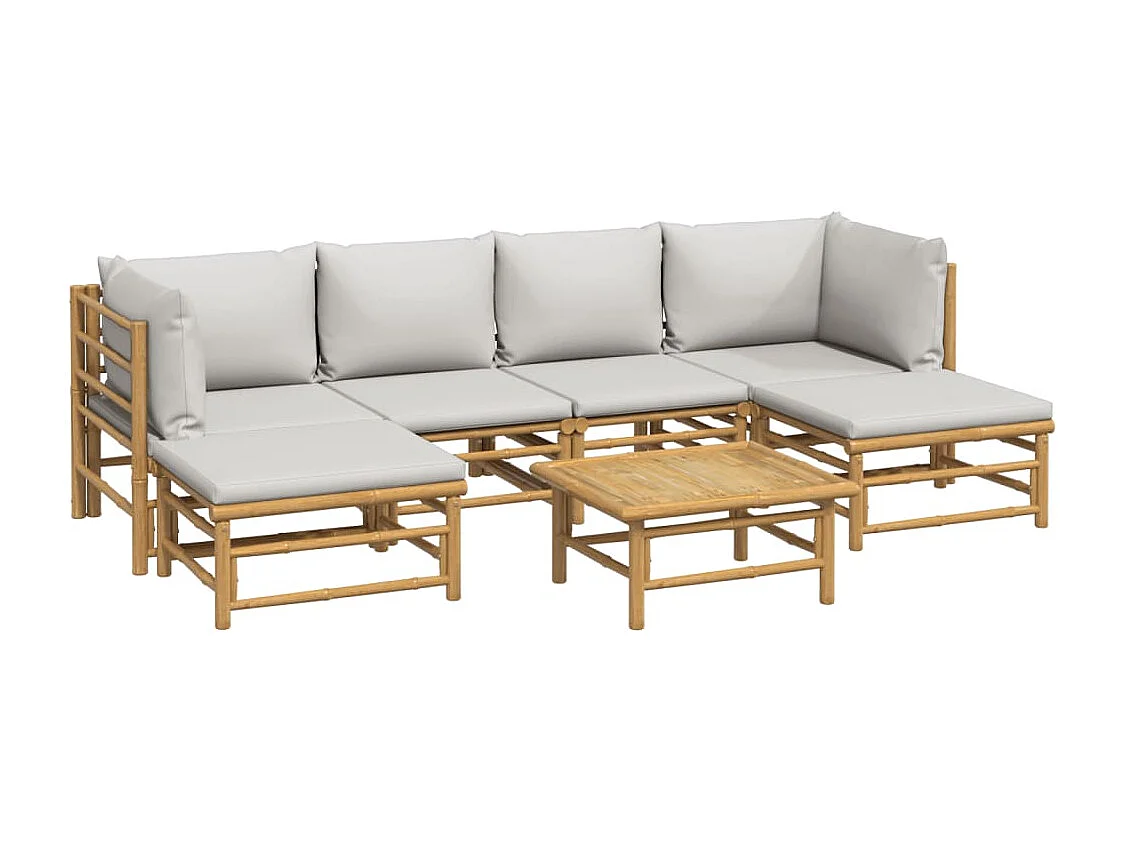 Muebles de jardín muebles de exterior Juego de muebles de 7 piezas con cojines de bambú gris claro 02_0017191
