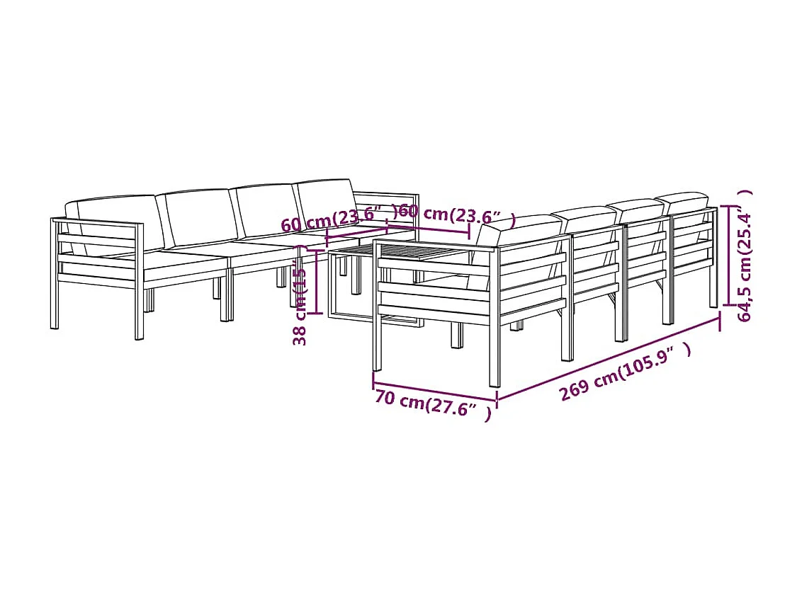 Conjunto de móveis de jardim para área externa 9 peças com almofadas alumínio antracite 02_0017892