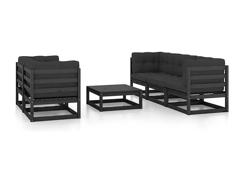 Móveis de jardim móveis de exterior Conjunto de móveis de 6 peças com almofadas madeira maciça de pinho 02_0016689