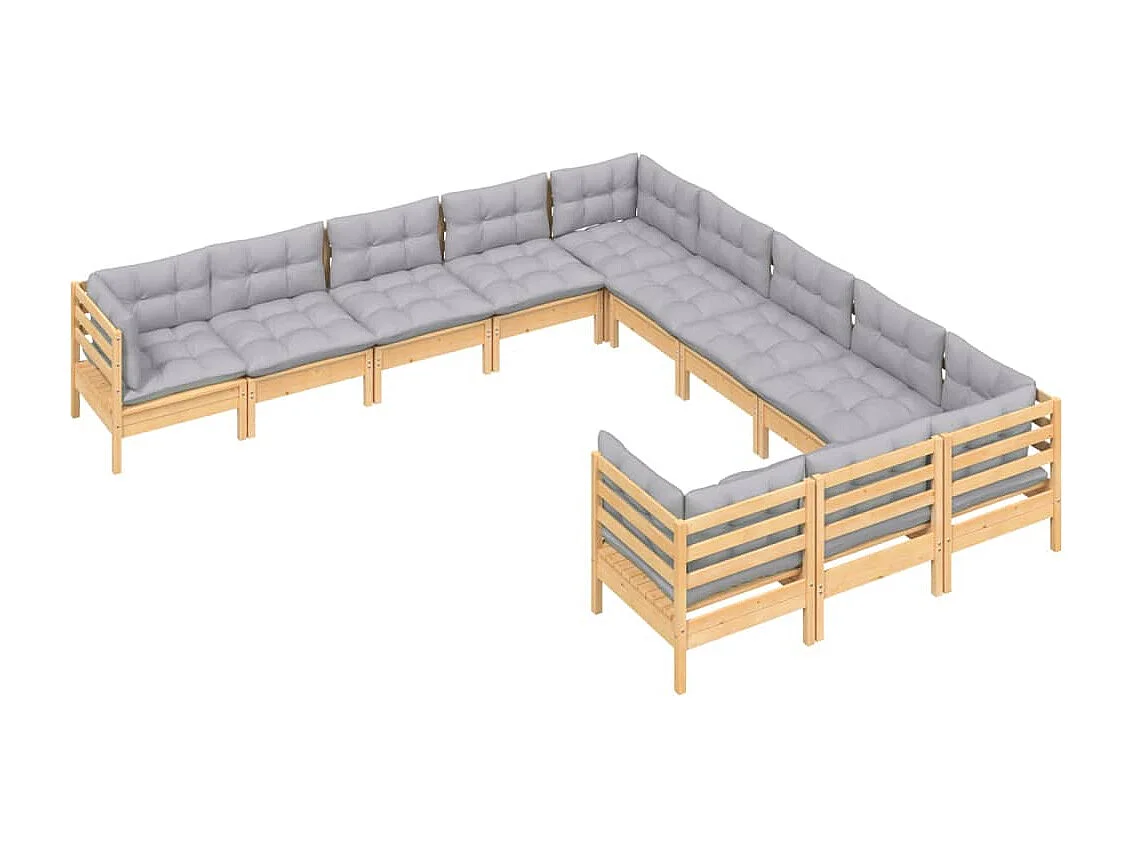 Muebles de jardín muebles de exterior conjunto de muebles de 11 piezas con cojines grises madera de pino 02_0015329