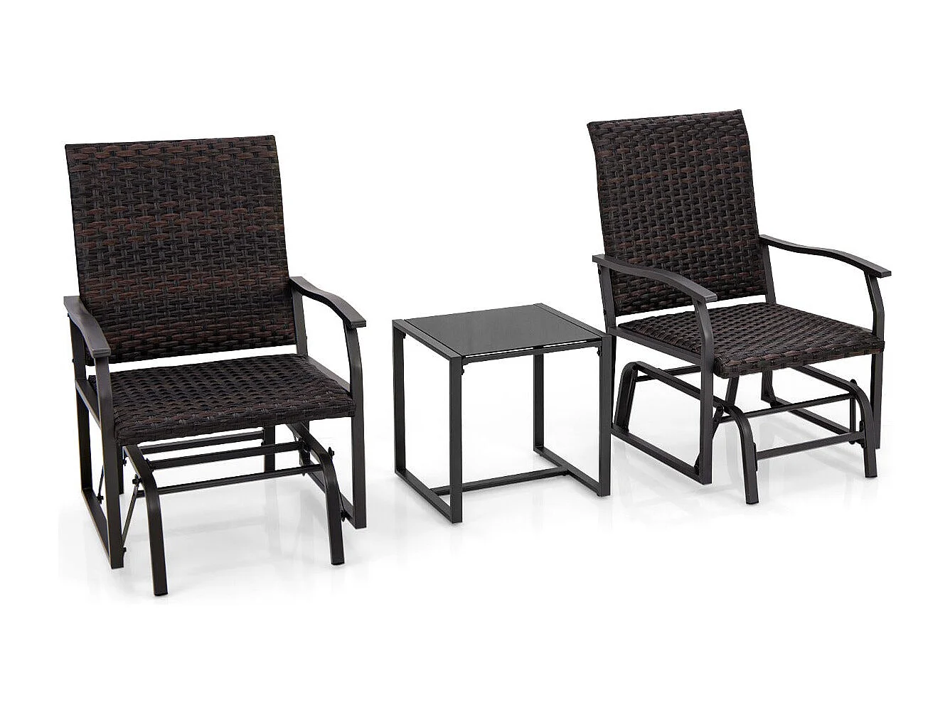 Móveis 3 peças deslizantes para pátio carga 180 kg móveis de jardim 2 poltronas de vime com espuma de secagem rápida em vidro temperado marrom 20_0008898