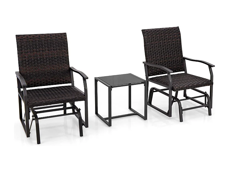 Móveis 3 peças deslizantes para pátio carga 180 kg móveis de jardim 2 poltronas de vime com espuma de secagem rápida em vidro temperado marrom 20_0008898