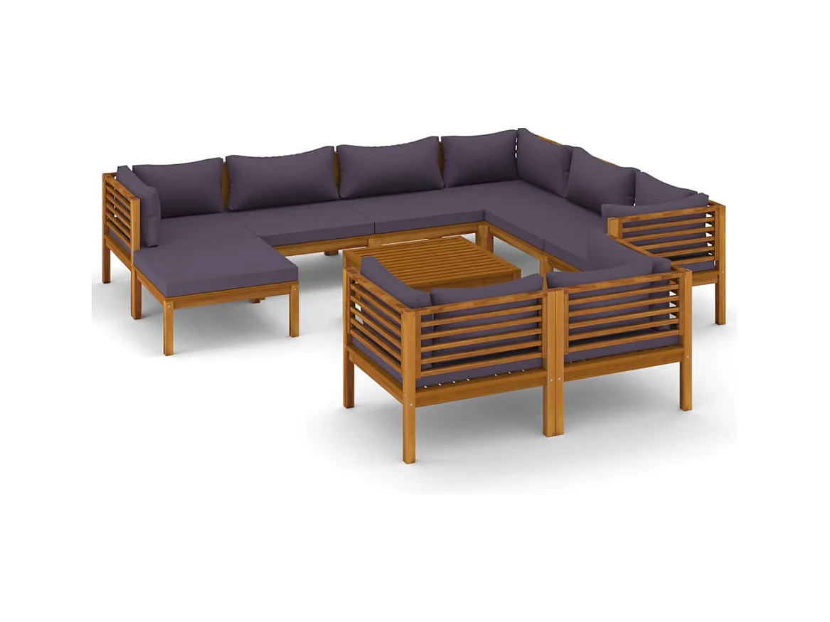 Mobili da giardino mobili da esterno Set di mobili da 10 pezzi con cuscino in legno massello di acacia 02_0014960