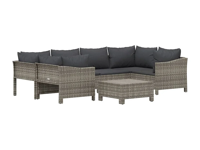 Muebles de jardín muebles de exterior conjunto de muebles de 7 piezas con cojines grises resina tejida 02_0017209