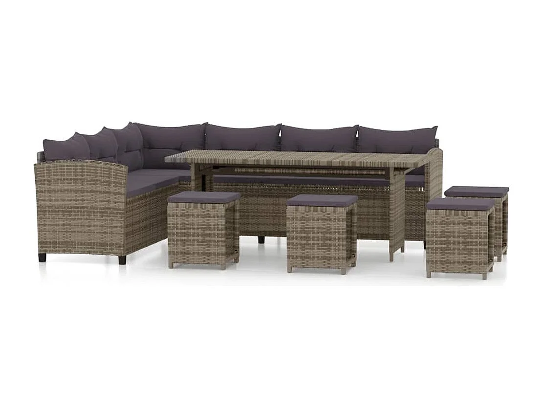 Móveis de jardim móveis de exterior Conjunto de móveis de 6 peças com almofadas de resina tecida cinza 02_0016868