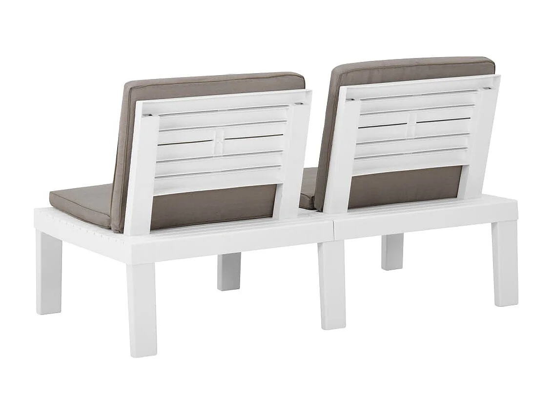 Móveis de jardim móveis de exterior Conjunto de móveis de 6 peças com almofadas de plástico branco 02_0016847