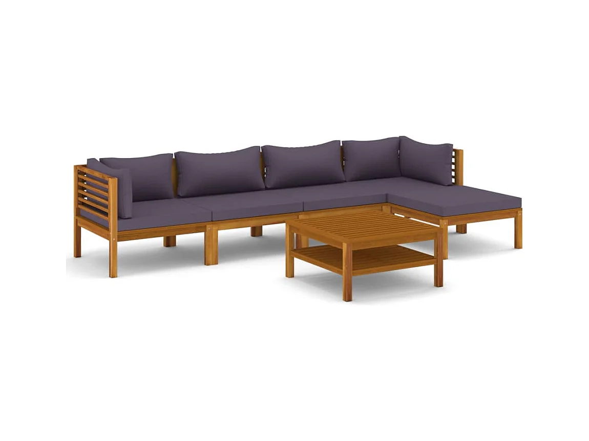 Muebles de jardín muebles de exterior juego de muebles de 6 piezas con cojín de madera maciza de acacia 02_0016622