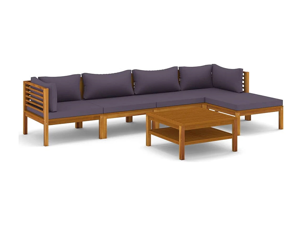 Mobili da giardino mobili da esterno Set di mobili da 6 pezzi con cuscino in legno massello di acacia 02_0016622