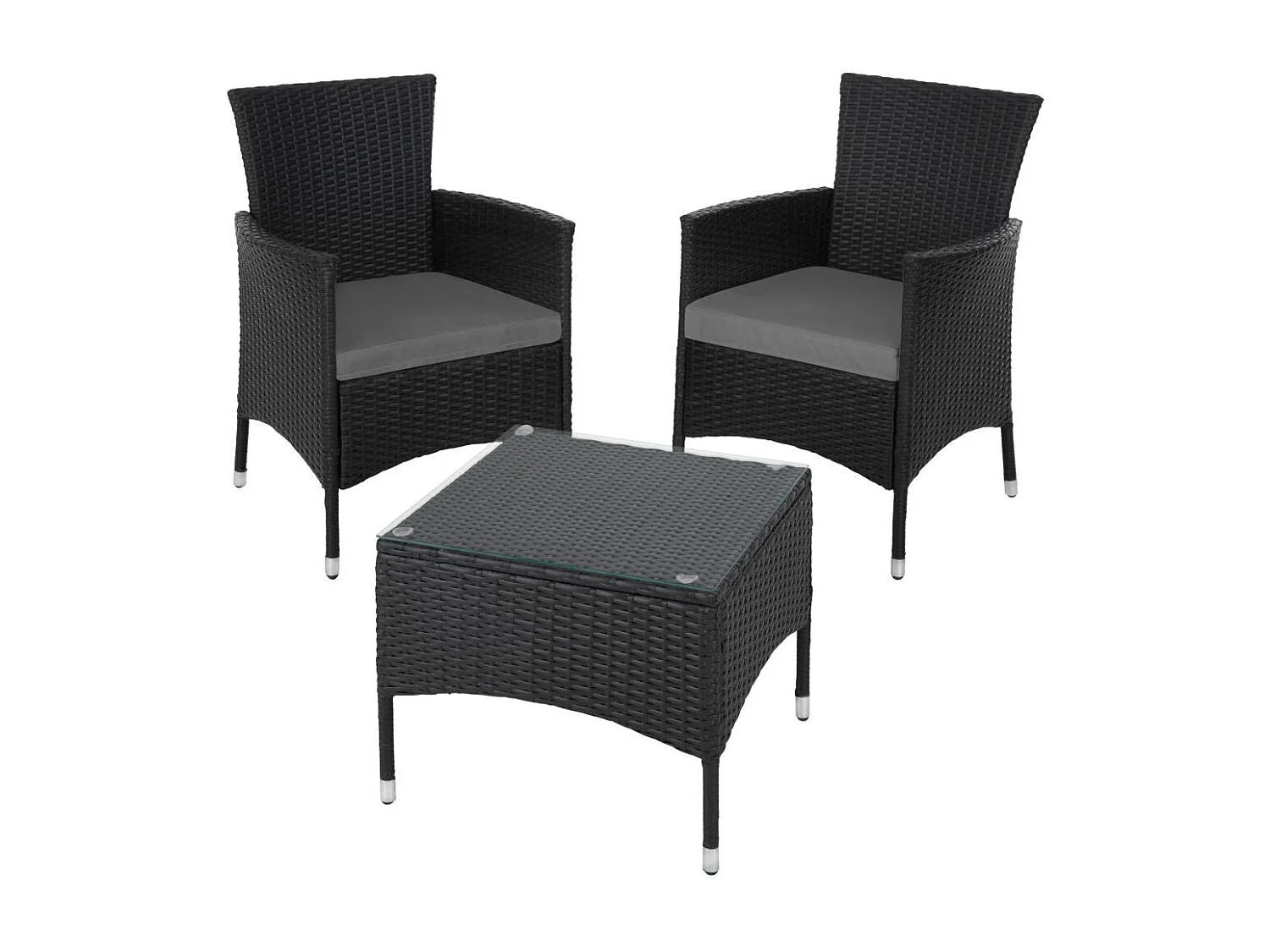 Mueble de jardín de 2 plazas de ratán tejido de resina sintética con 2 juegos de fundas negras 2108068