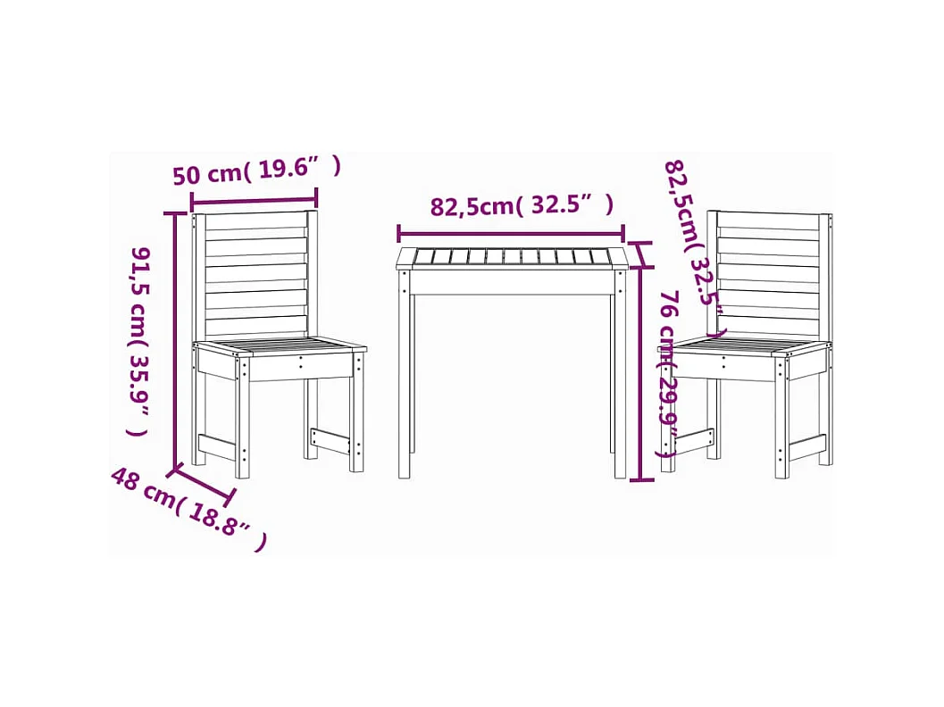 Conjunto bistrô de jardim móveis para exterior jardim terraço 3 peças madeira de pinho maciça branca 02_0013550