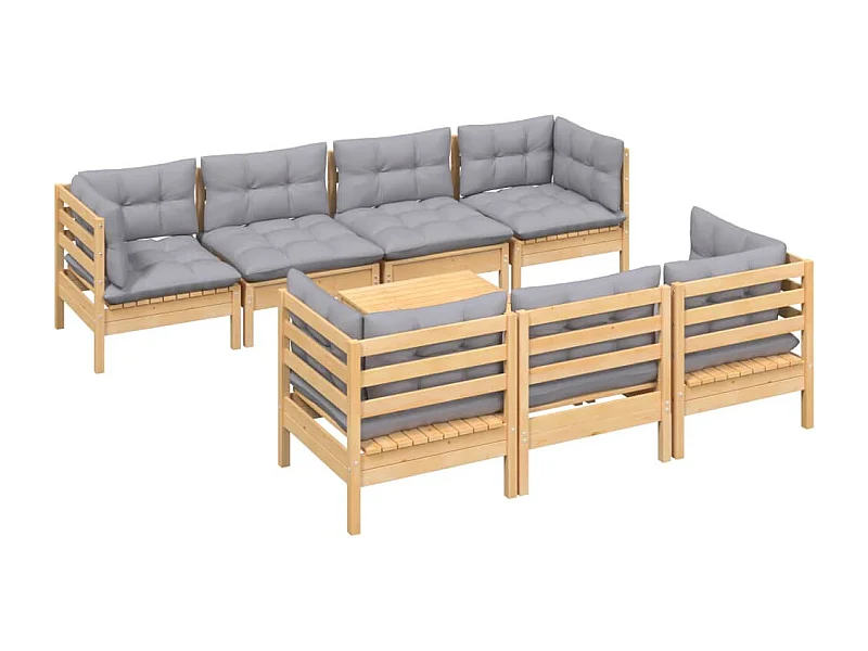 Muebles de jardín muebles de exterior juego de muebles de 8 piezas con cojines grises madera maciza de pino 02_0017579