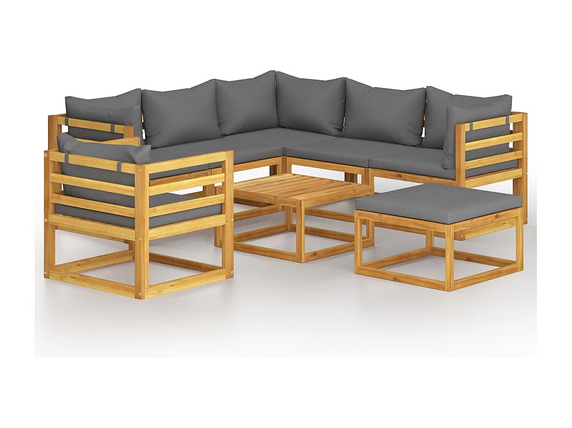 Muebles de jardín muebles de exterior juego de muebles de 8 piezas con cojín de madera maciza de acacia 02_0017456