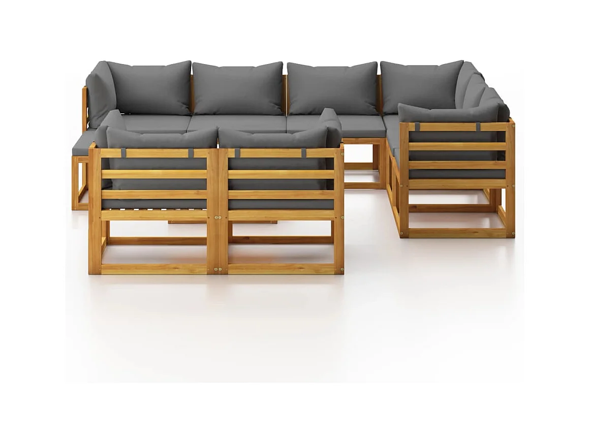 Mobili da giardino mobili da esterno Set di mobili da 10 pezzi con cuscino in legno massello di acacia 02_0014961