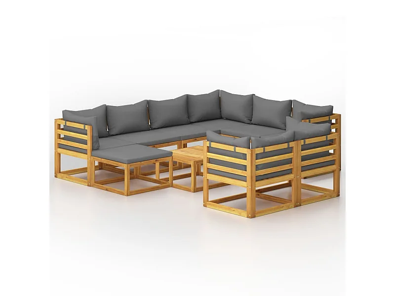 Mobili da giardino mobili da esterno Set di mobili da 10 pezzi con cuscino in legno massello di acacia 02_0014961