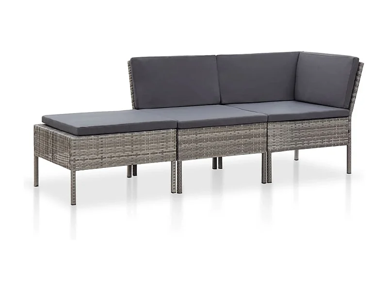 Muebles de jardín muebles de exterior Juego de muebles de 3 piezas con cojines de resina tejida gris 02_0015994