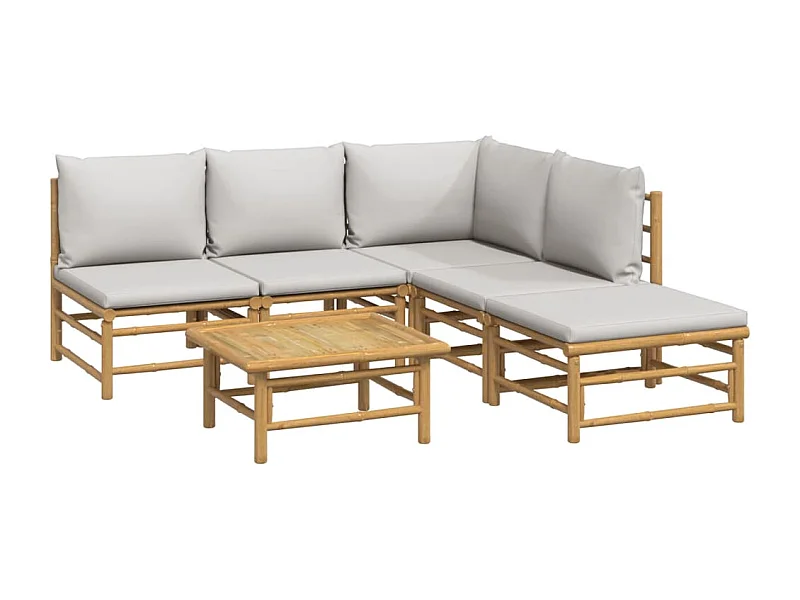Móveis de jardim móveis de exterior Conjunto de móveis de 6 peças com almofadas de bambu cinza claro 02_0016775