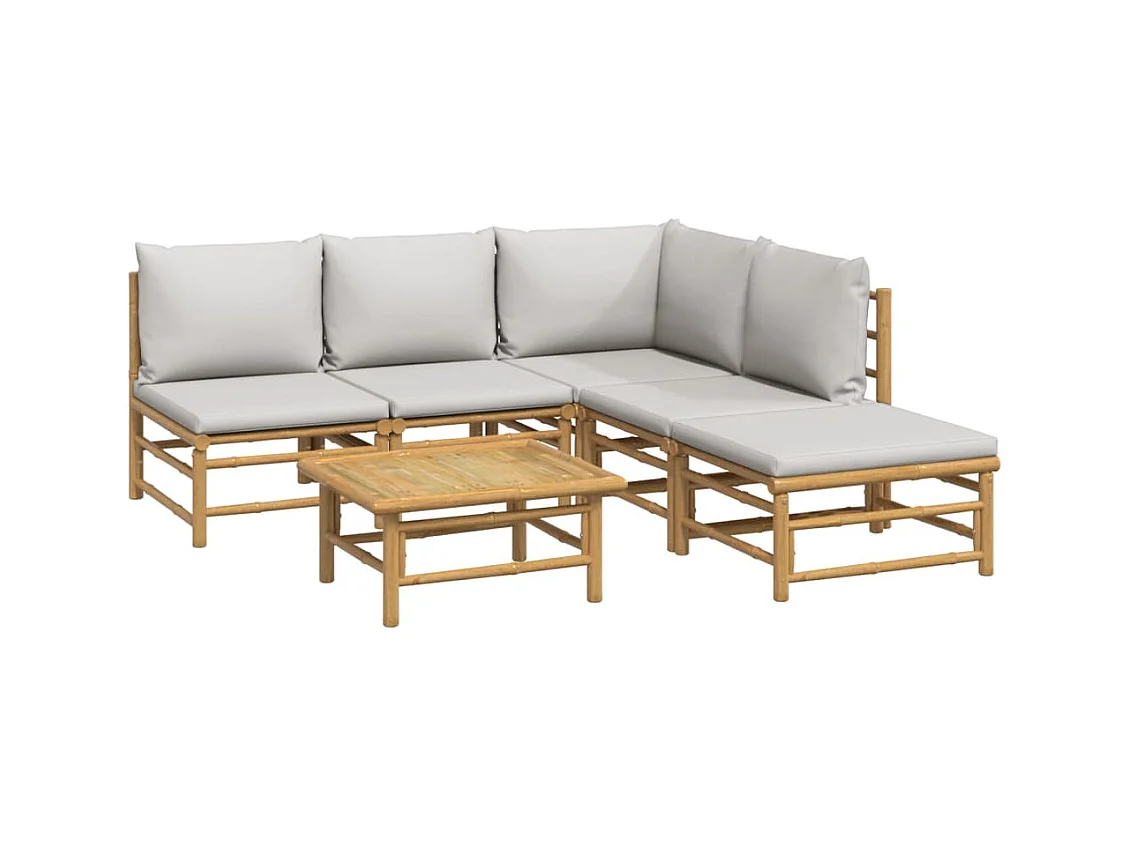 Móveis de jardim móveis de exterior Conjunto de móveis de 6 peças com almofadas de bambu cinza claro 02_0016775