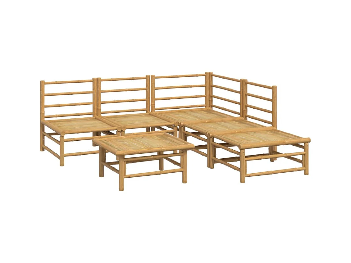 Móveis de jardim móveis de exterior Conjunto de móveis de 6 peças com almofadas de bambu cinza claro 02_0016775