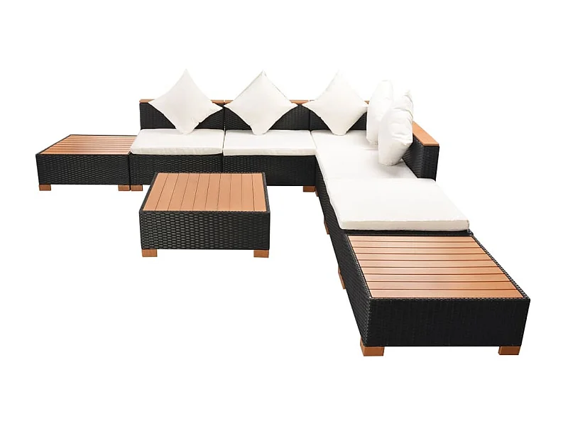 Mobili da giardino mobili da esterno Set di mobili da 8 pezzi con cuscini in resina intrecciata nera 02_0017755
