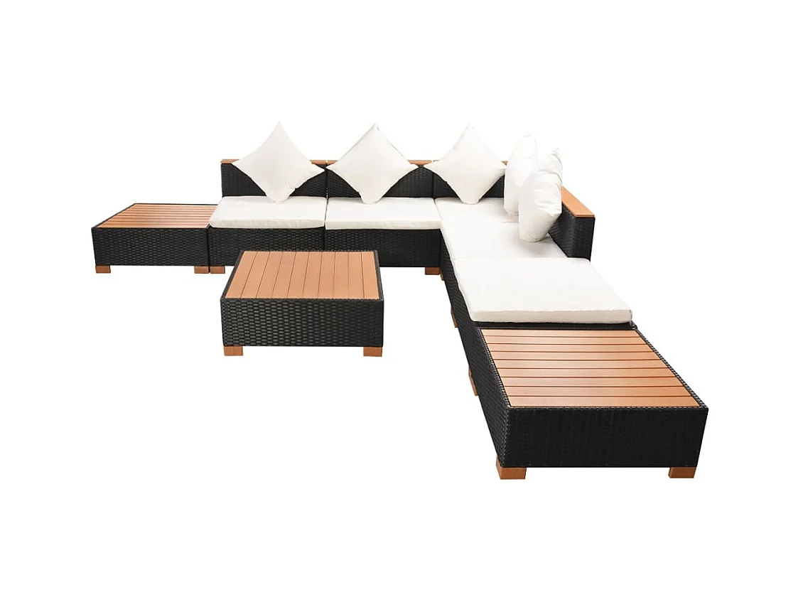 Mobili da giardino mobili da esterno Set di mobili da 8 pezzi con cuscini in resina intrecciata nera 02_0017755