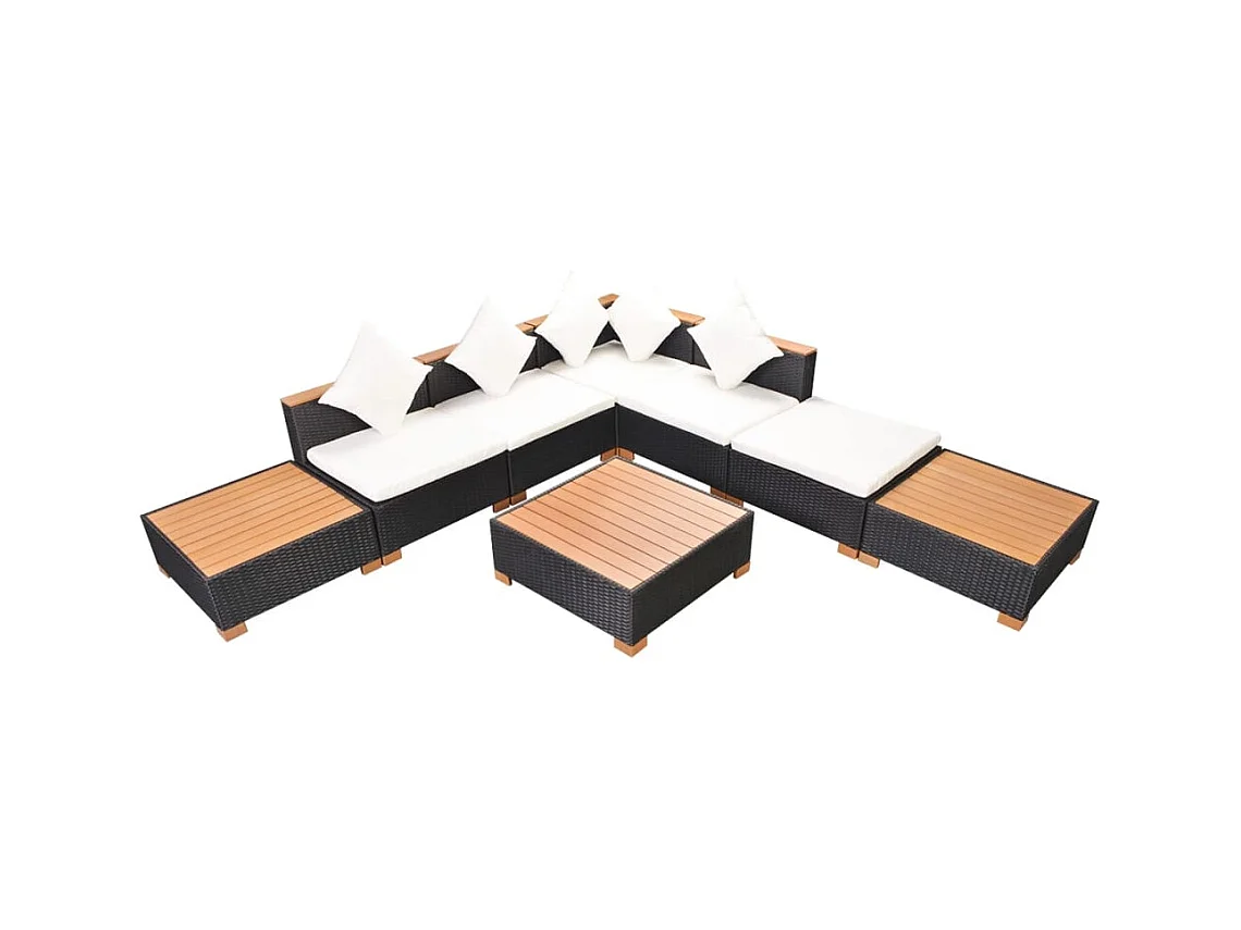 Mobili da giardino mobili da esterno Set di mobili da 8 pezzi con cuscini in resina intrecciata nera 02_0017755
