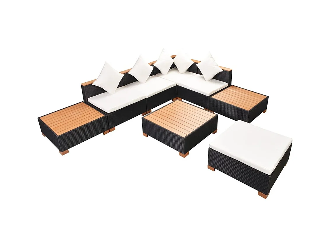 Mobili da giardino mobili da esterno Set di mobili da 8 pezzi con cuscini in resina intrecciata nera 02_0017755