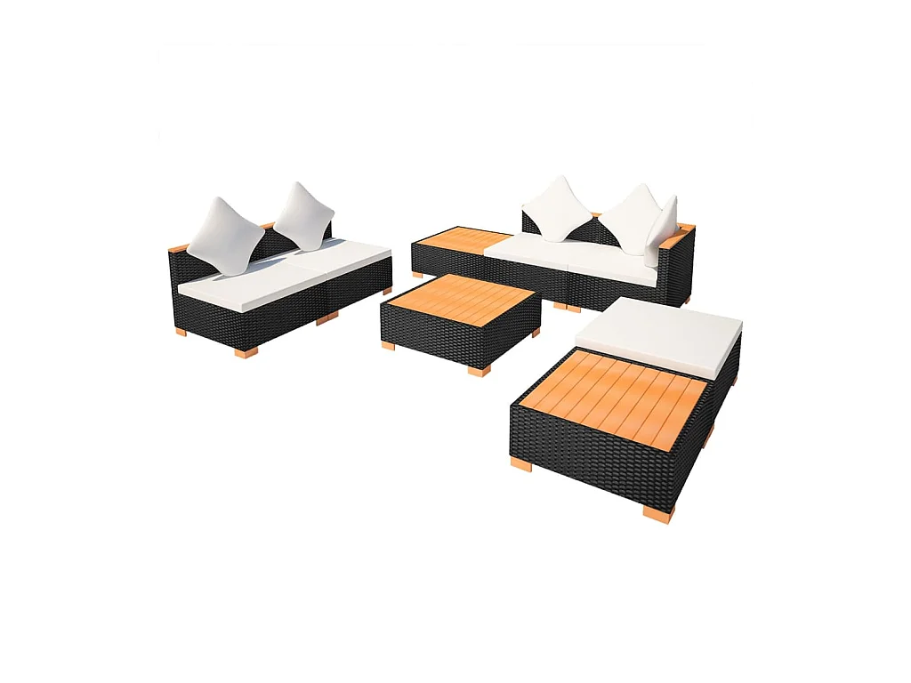 Mobili da giardino mobili da esterno Set di mobili da 8 pezzi con cuscini in resina intrecciata nera 02_0017755