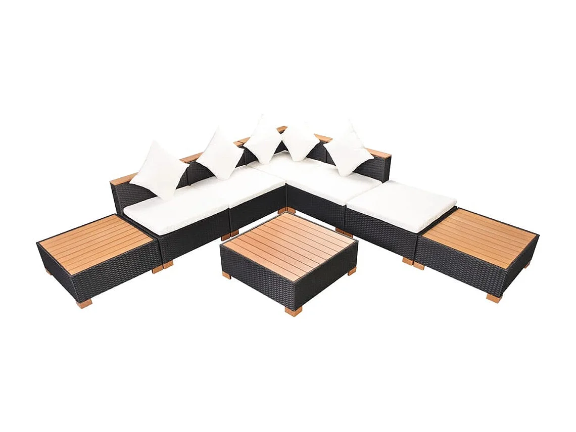 Móveis de jardim móveis de exterior Conjunto de móveis de 8 peças com almofadas de resina tecida preta 02_0017755