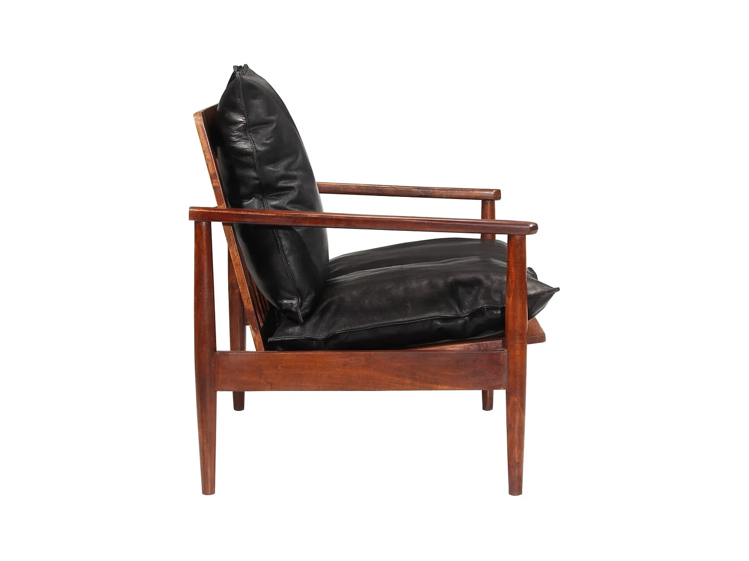 Sofá de 2 plazas para salón asientos interiores de hogar cuero auténtico negro y madera maciza de acacia 02_0019111