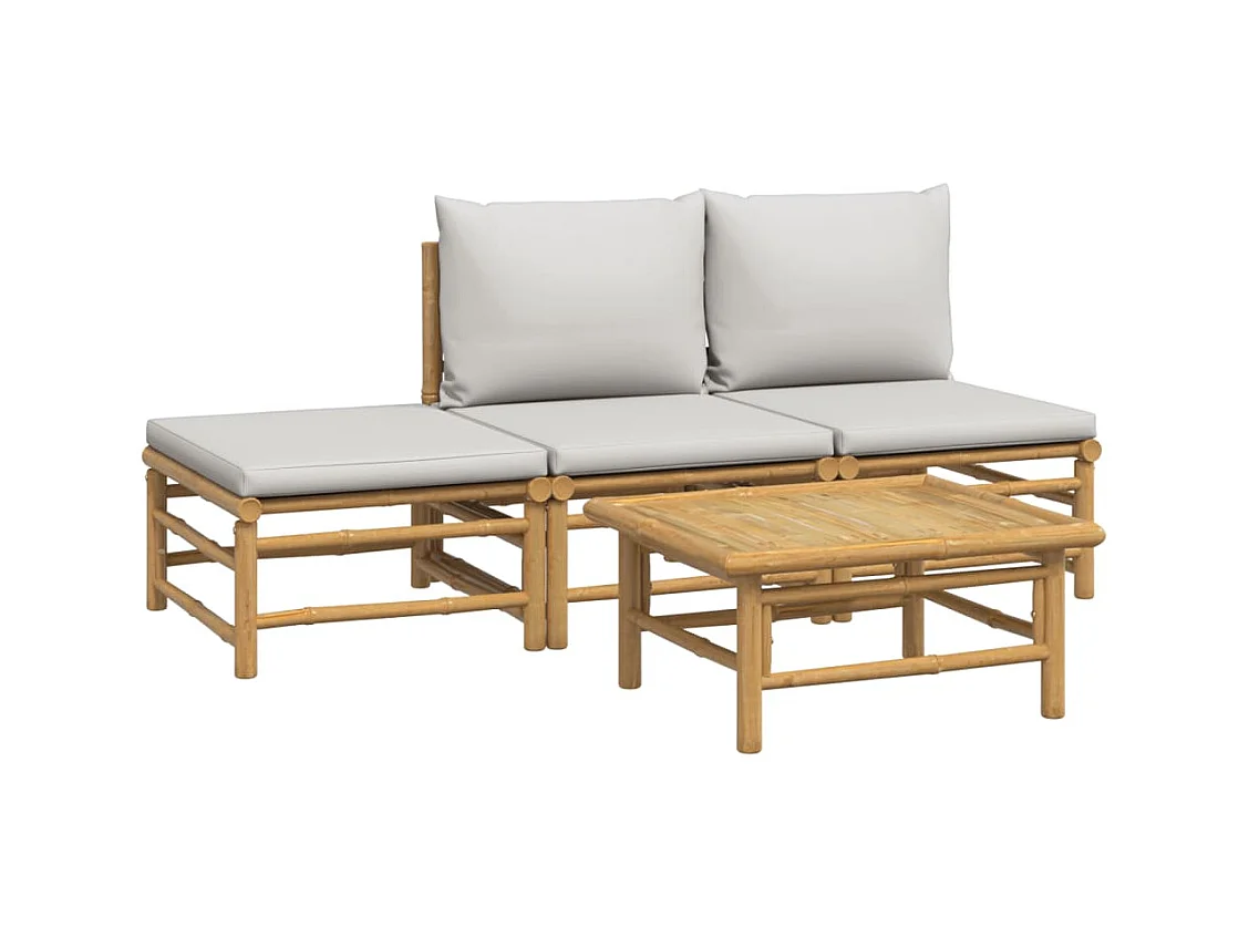 Muebles de jardín muebles de exterior juego de muebles de 4 piezas con cojines de bambú gris claro 02_0016133