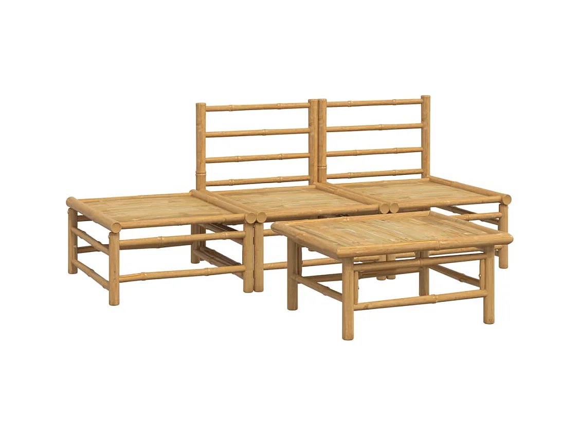 Muebles de jardín muebles de exterior juego de muebles de 4 piezas con cojines de bambú gris claro 02_0016133