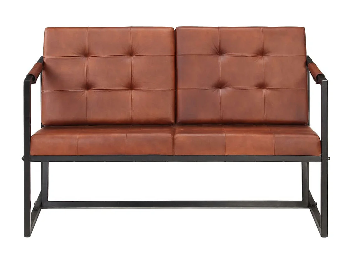 Sofá de 2 lugares para sala de estar interior de casa couro de cabra genuíno marrom 02_0020608