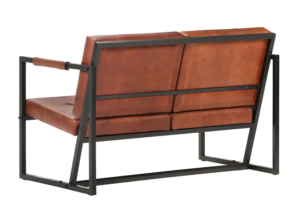 Sofá de 2 lugares para sala de estar interior de casa couro de cabra genuíno marrom 02_0020608