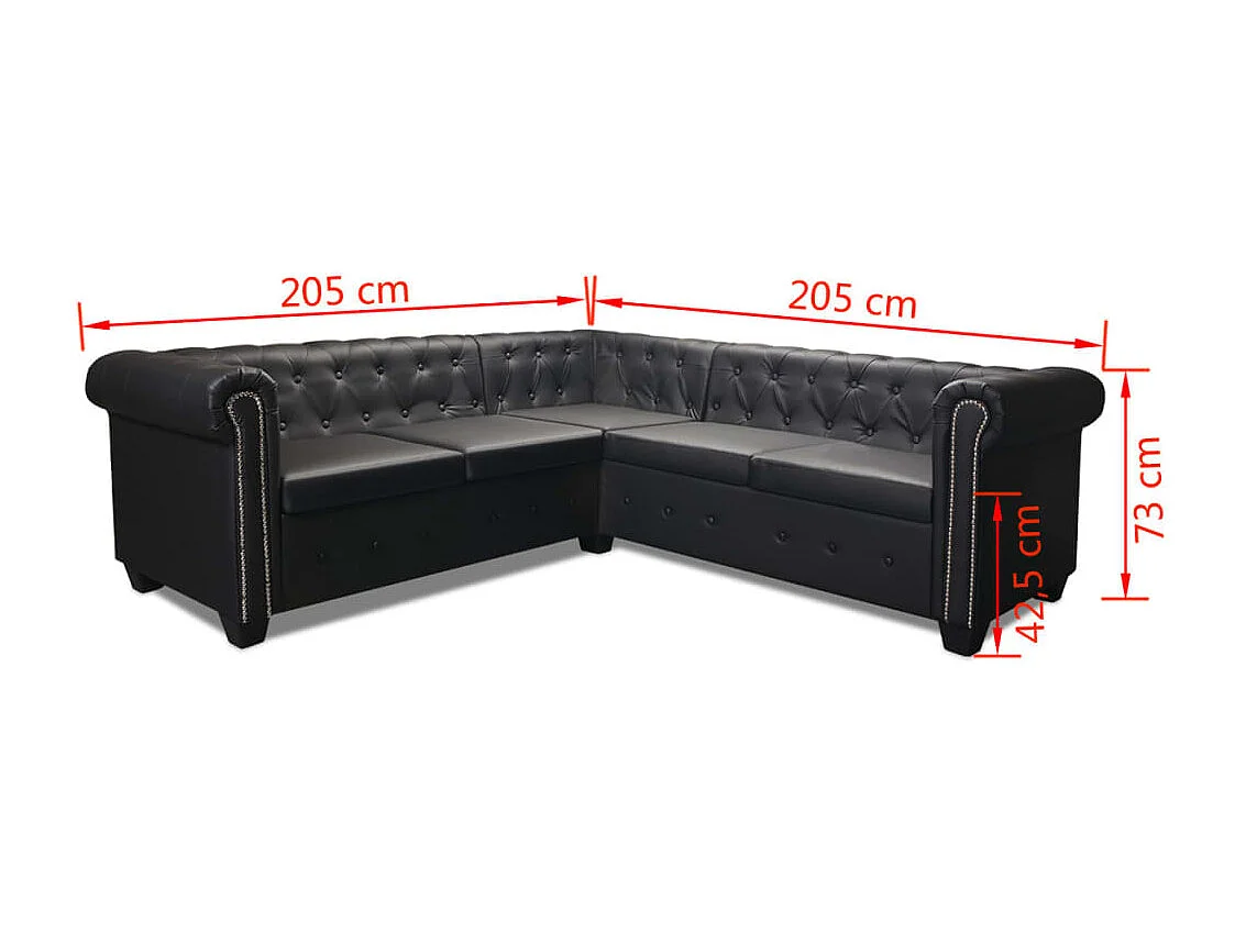 Sofá de canto Chesterfield de 5 lugares em couro sintético preto 02_0019699