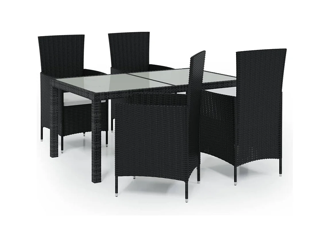 Salotto da esterno in 5 pezzi con cuscini in resina intrecciata nera 02_0014955