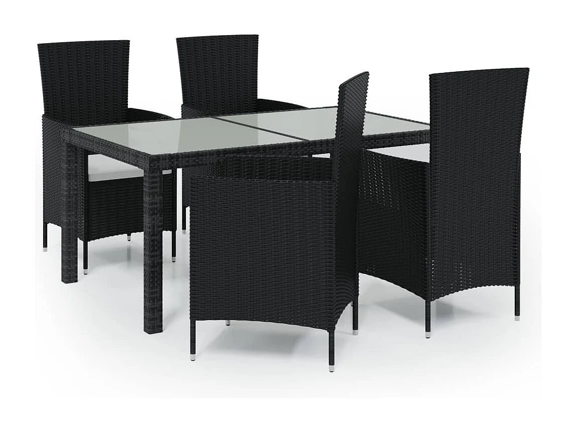 Lounge externo de 5 peças com almofadas de resina tecida preta 02_0014955